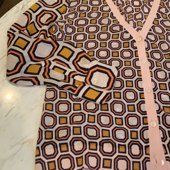 TORY BURCH Silk Sleeve Cotton Geometric Cardigan Large - Picture 3 of 7